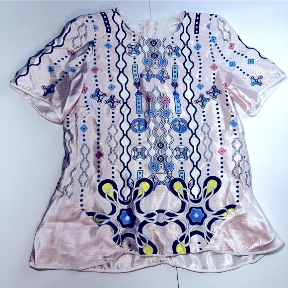 Peter Pilotto Pink Kia Blush Artsy Abstract 100% Silk Short Sleeve Shirt Size 6 - Picture 1 of 13